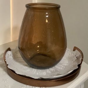 Studio McGee Threshold Amber Recycled Glass Vase New heavy Modern NWT